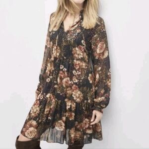 Ronni Nicole Floral Long Sleeve Babydoll Dress Women's 8 Black Pink Cottagecore